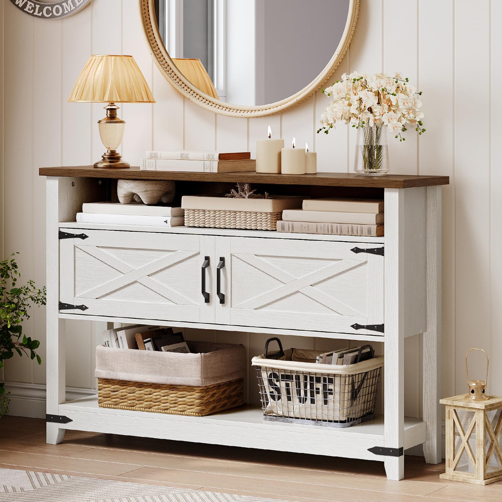 hoobro-console-table-console-blanche-120-cm-avec-placards image 2