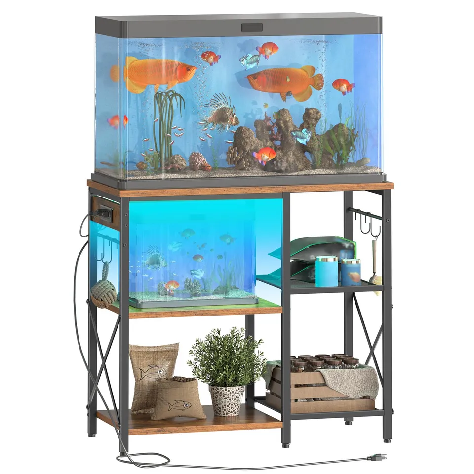 hoobro-fish-tank-stands-meuble-aquarium-20-37-gallons-led-marron image 1
