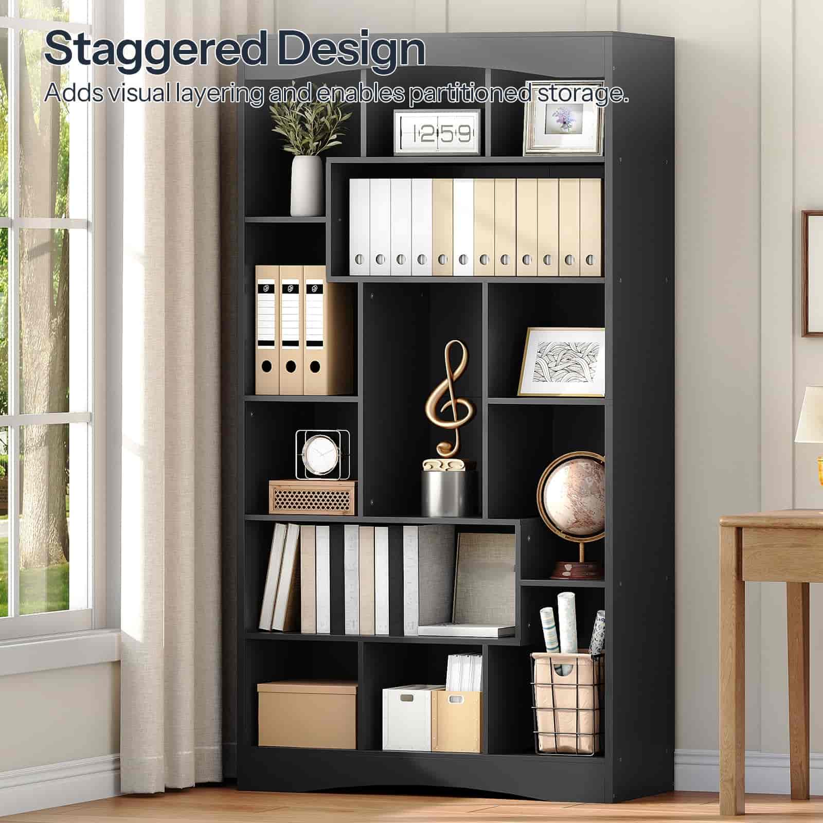 hoobro-bookshelves-grande-biblioth-que-cube-noire-180-cm-ouverte image 6