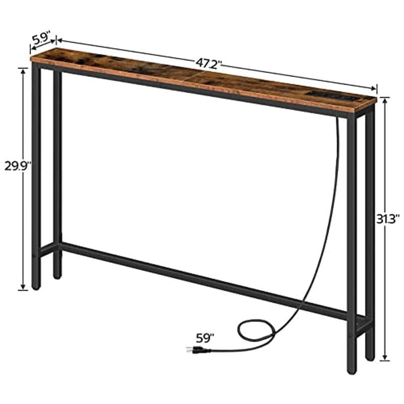hoobro-console-d-entr-e-marron-120-cm-avec-prises image 3