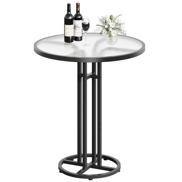 hoobro-table-de-bar-ronde-verre-d-poli-noire-60-cm image 1