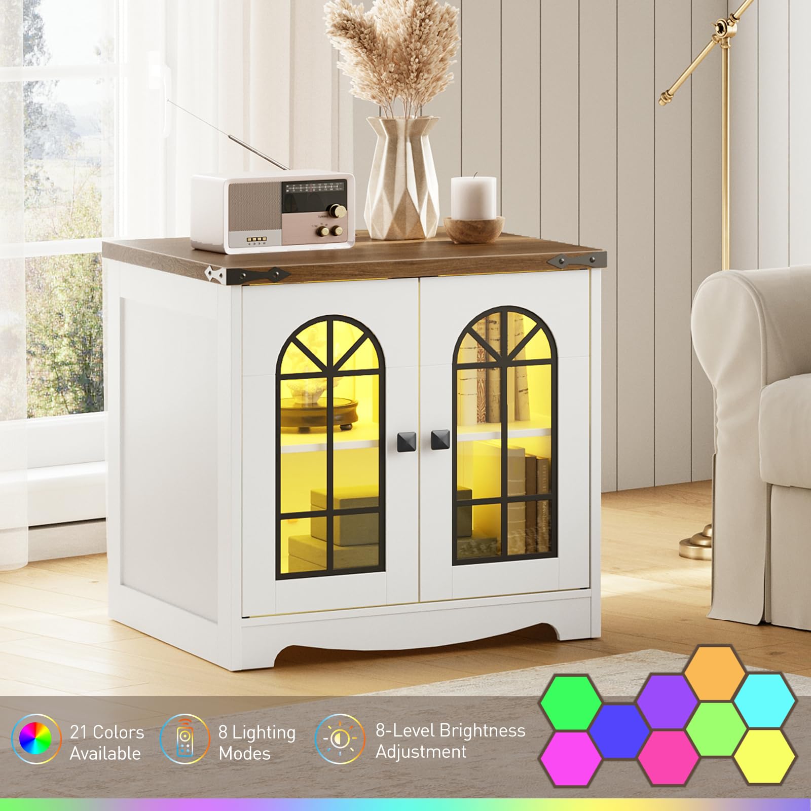 hoobro-table-de-nuit-blanche-led-avec-charge-et-armoire-2-portes image 6