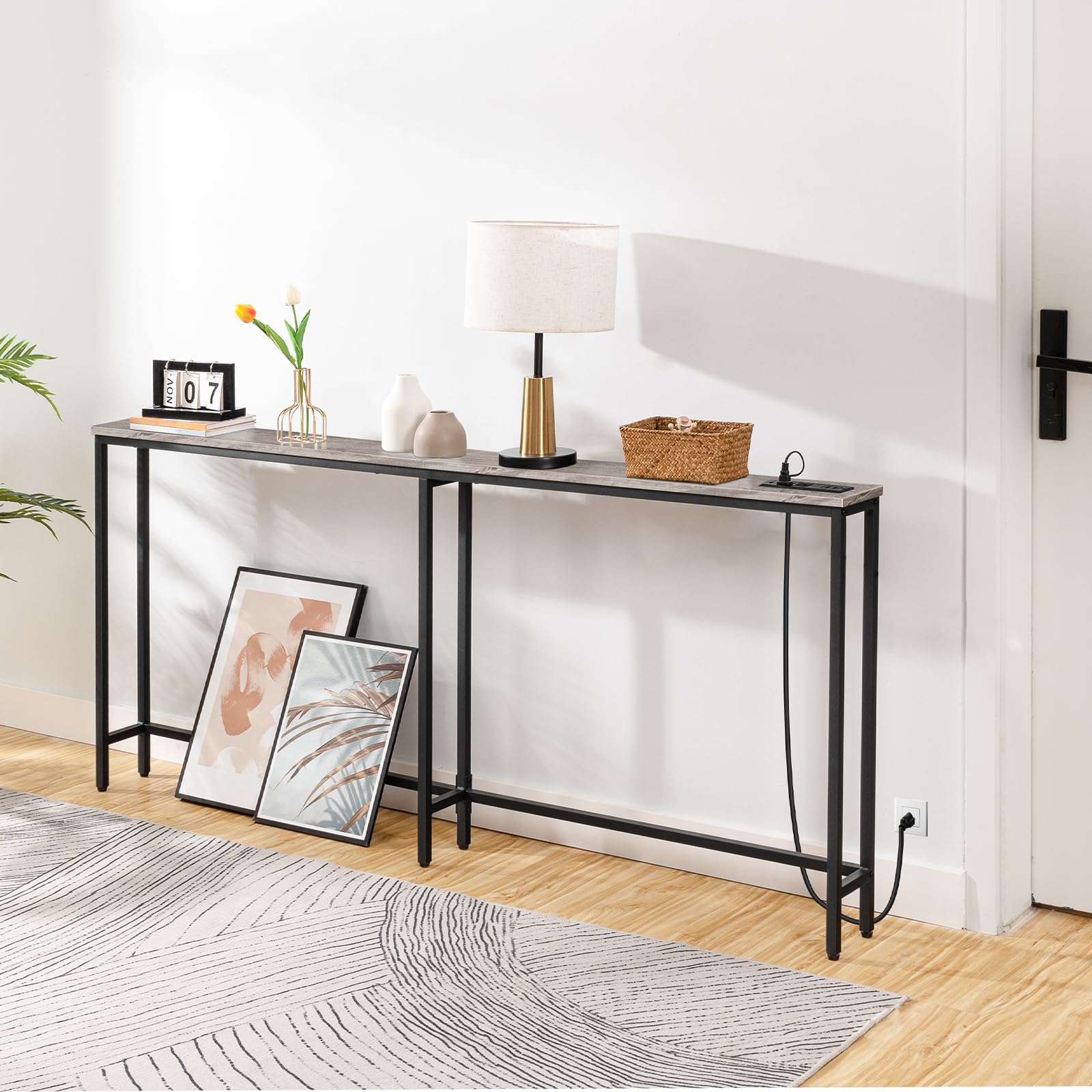 hoobro-console-table-70-9-pouces-table-console-greige-prise-usb image 4