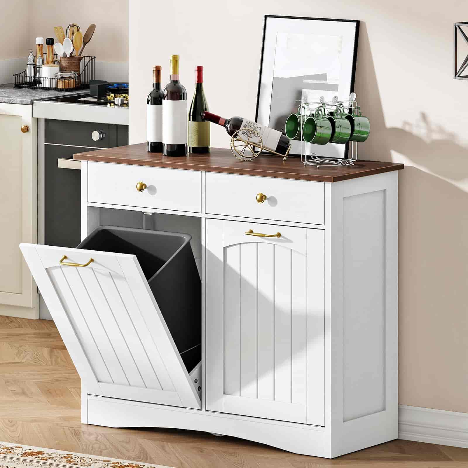 hoobro-kitchen-furniture-meuble-poubelle-double-blanc-2-tiroirs image 4