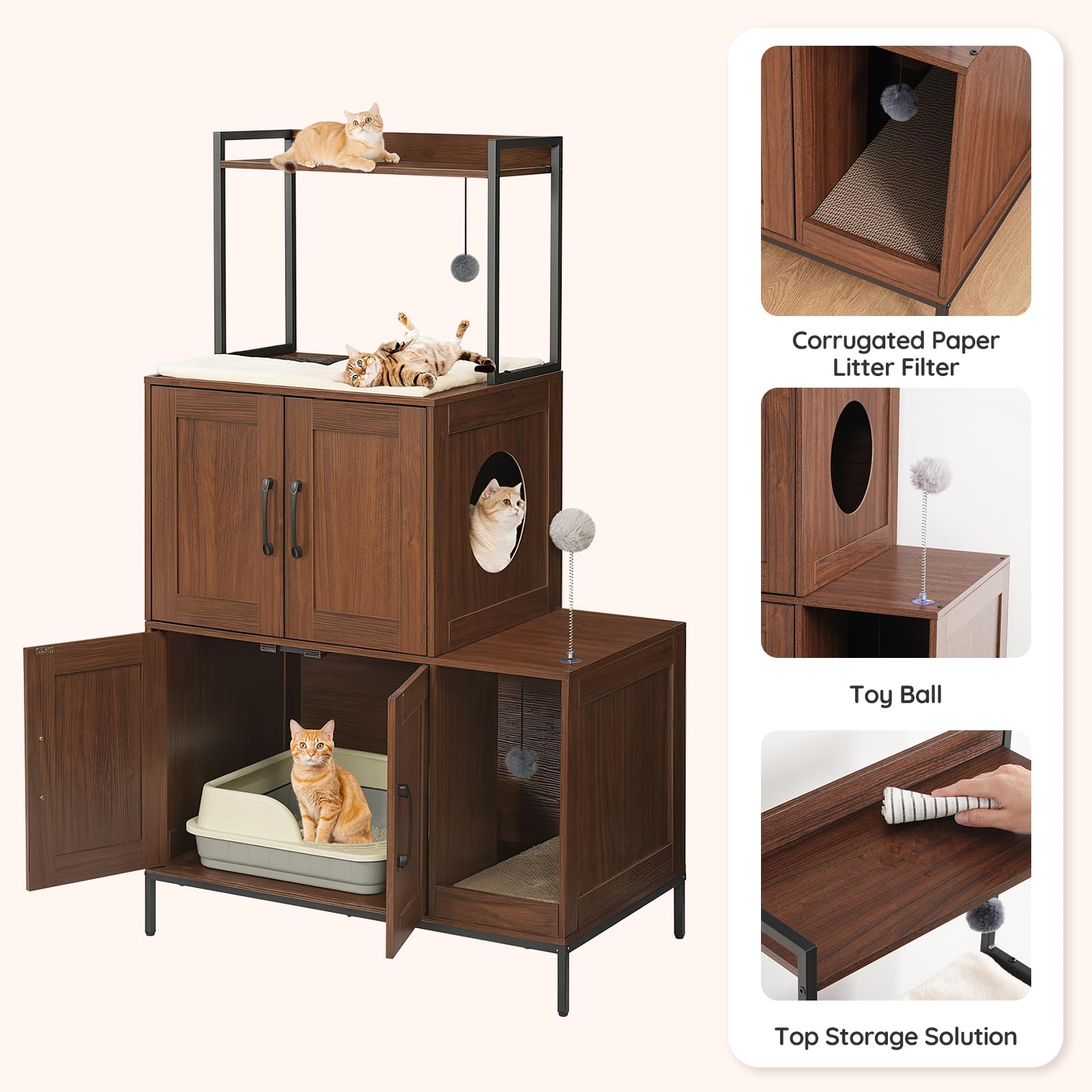 hoobro-pet-furniture-meuble-liti-re-chat-marron-avec-jeux image 8