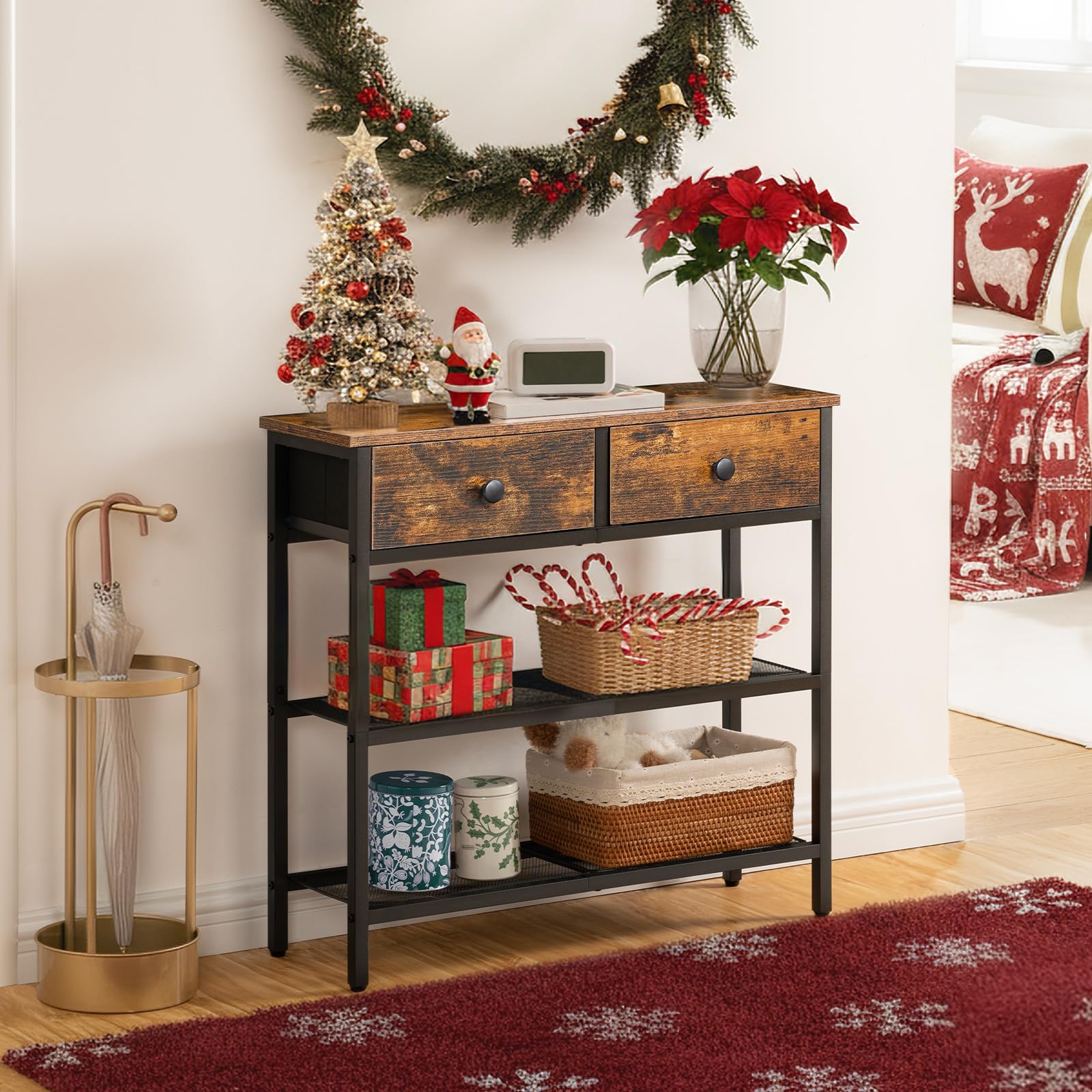 hoobro-console-table-tiroirs-table-console-marron-troite image 6