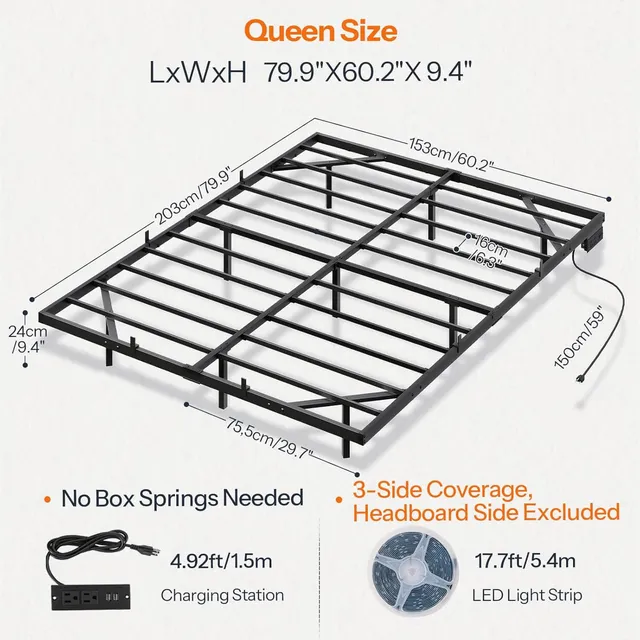 hoobro-bed-frames-lit-queen-flottant-noir-led-usb image 1