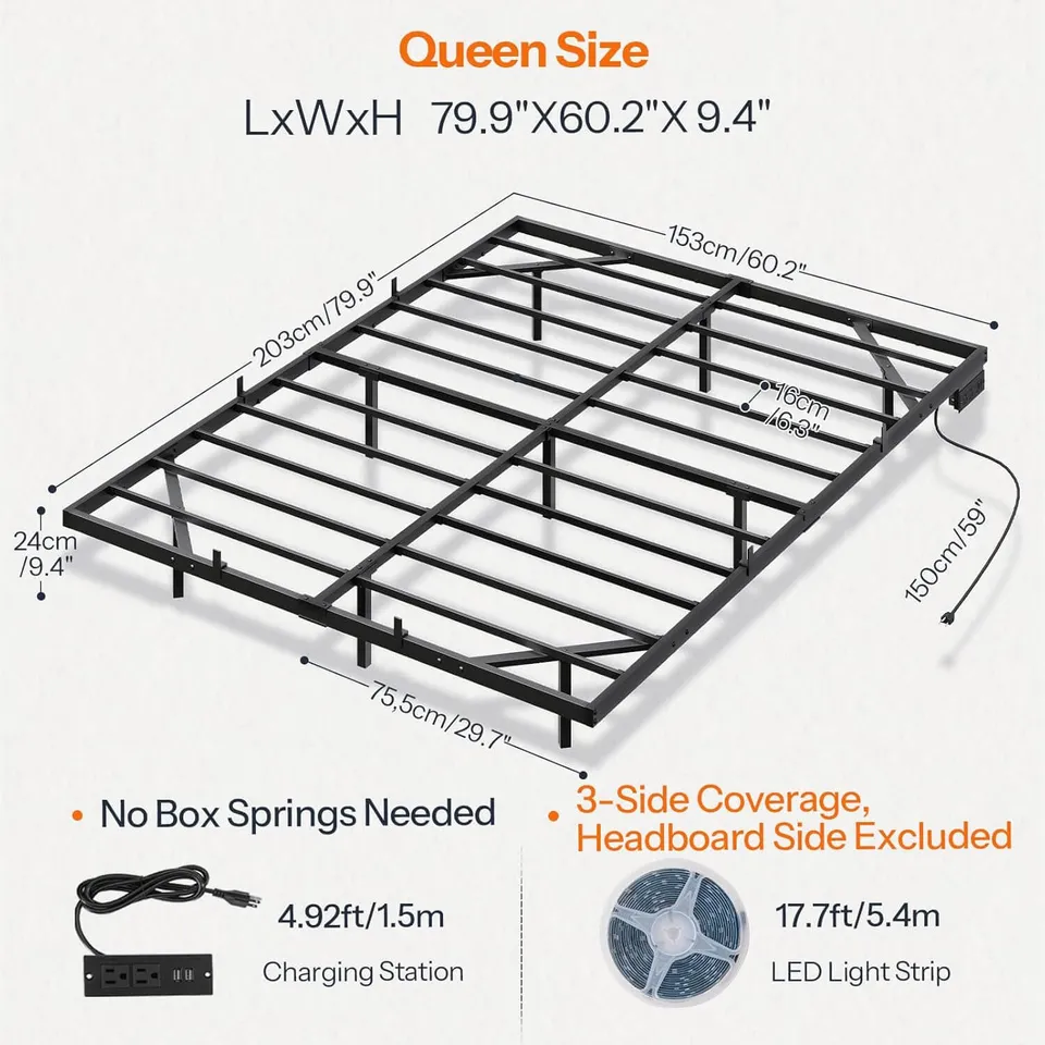 hoobro-bed-frames-lit-queen-flottant-noir-led-usb image 1