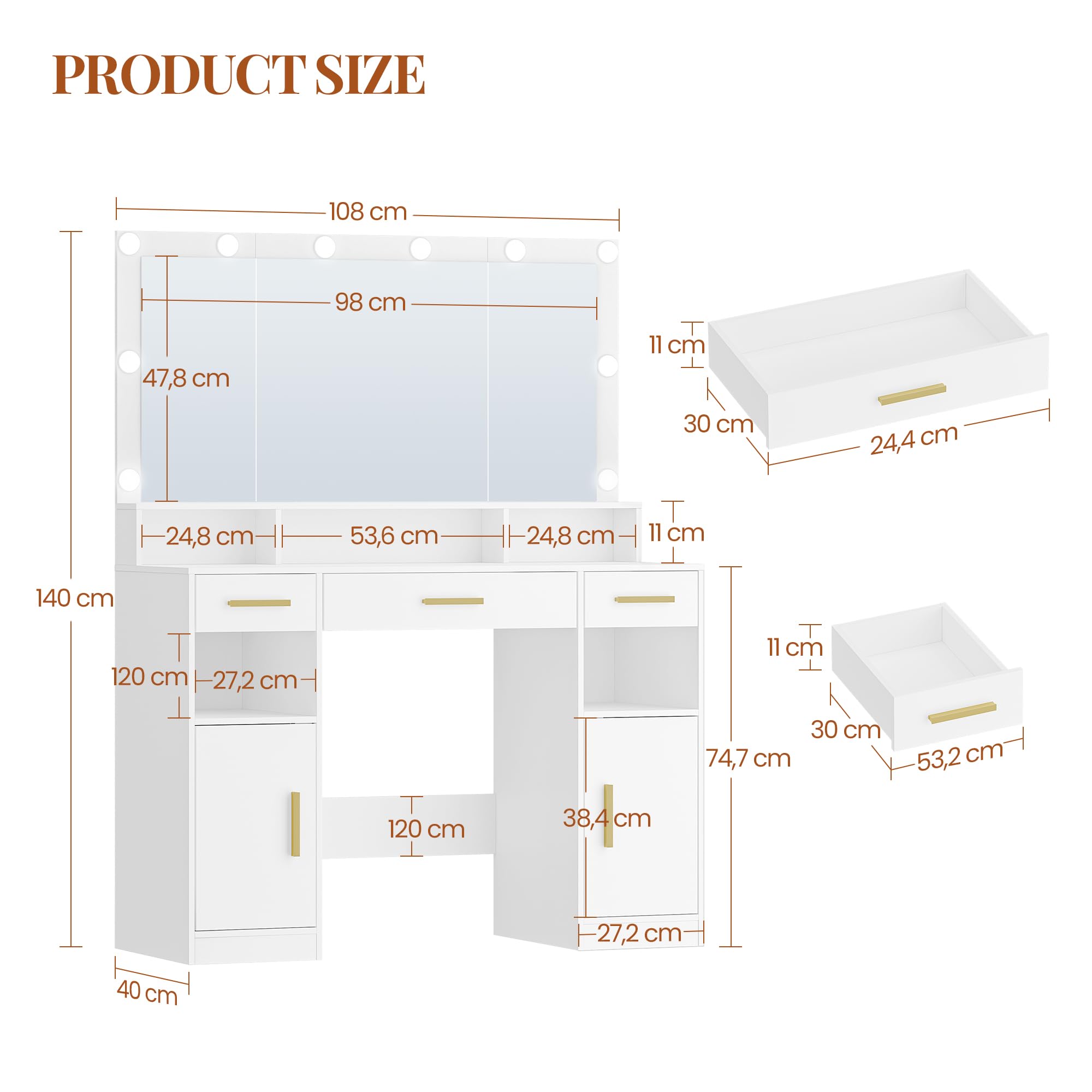 hexcelen-coiffeuse-miroir-led-blanc-40x108x140-cm-3-tiroirs image 2