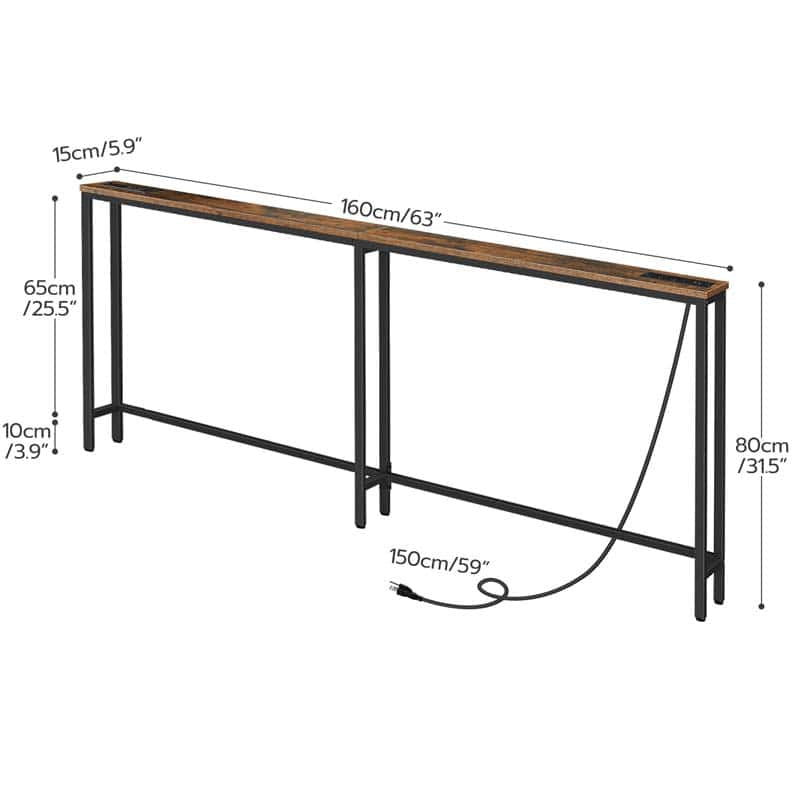 hoobro-console-table-63-pouces-table-console-marron-prise-usb image 3