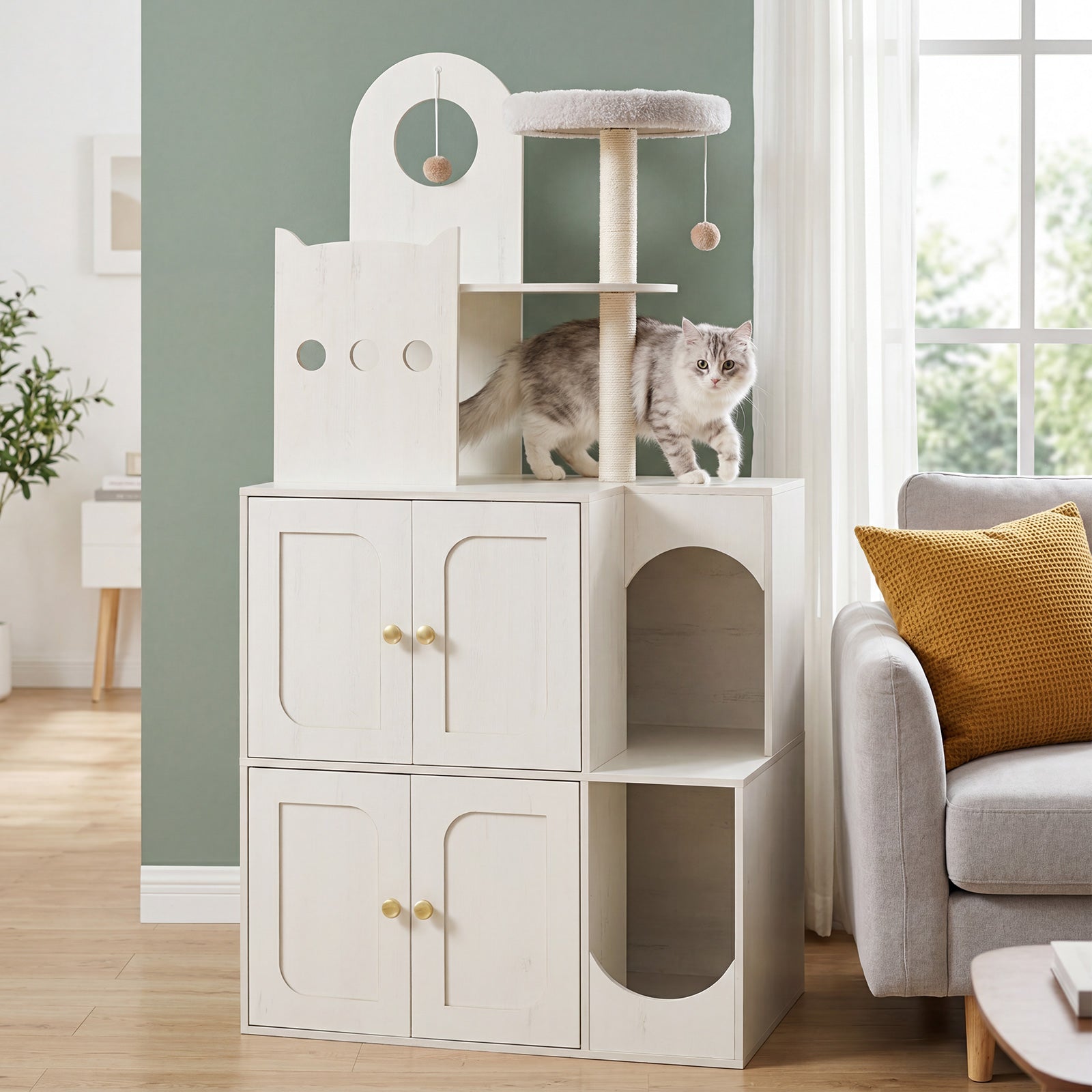 hoobro-pet-furniture-arbre-chat-blanc-cache-liti-re-double image 2
