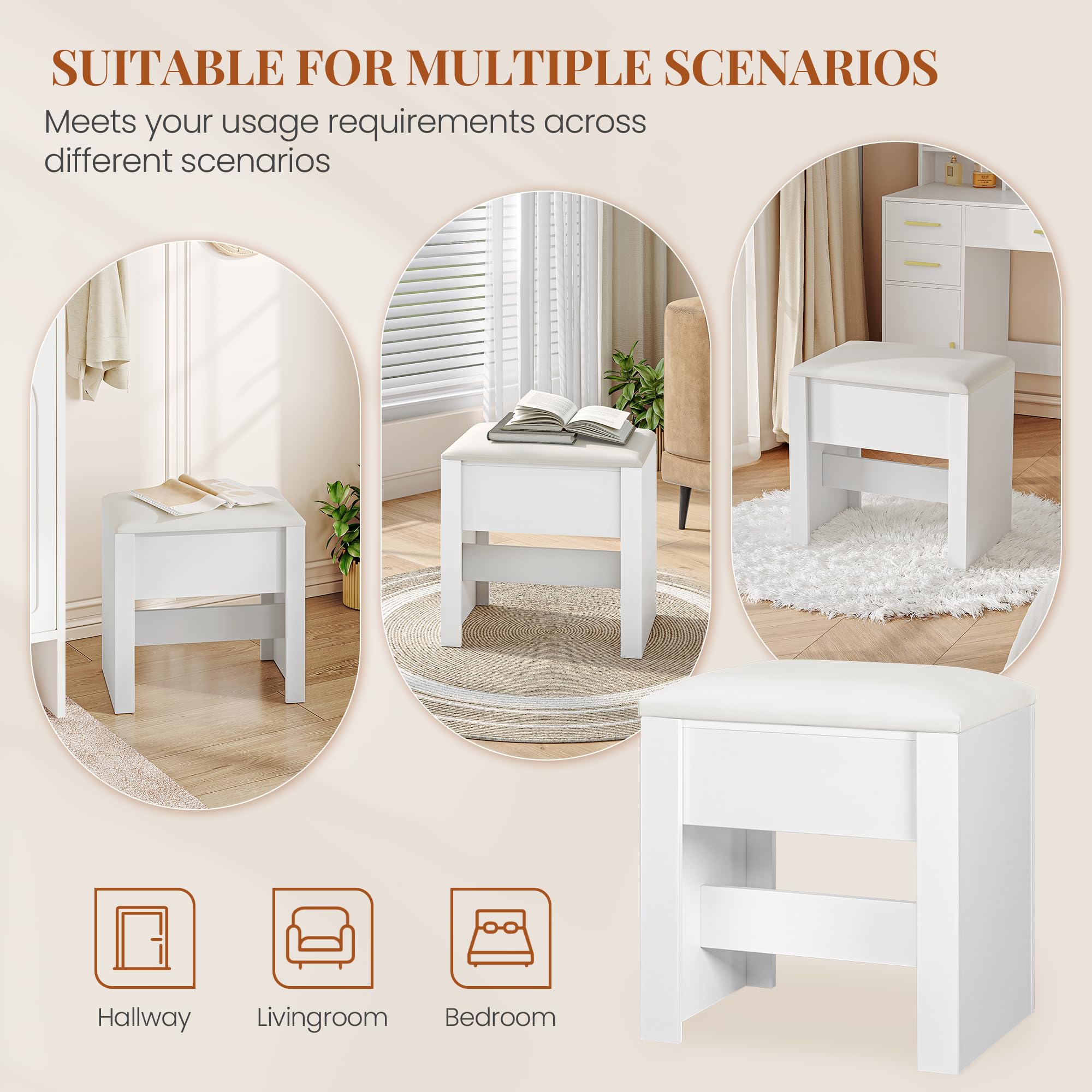 hexcelen-tabouret-coiffeuse-blanc-30x40x44-cm-simili-cuir-120-kg image 5