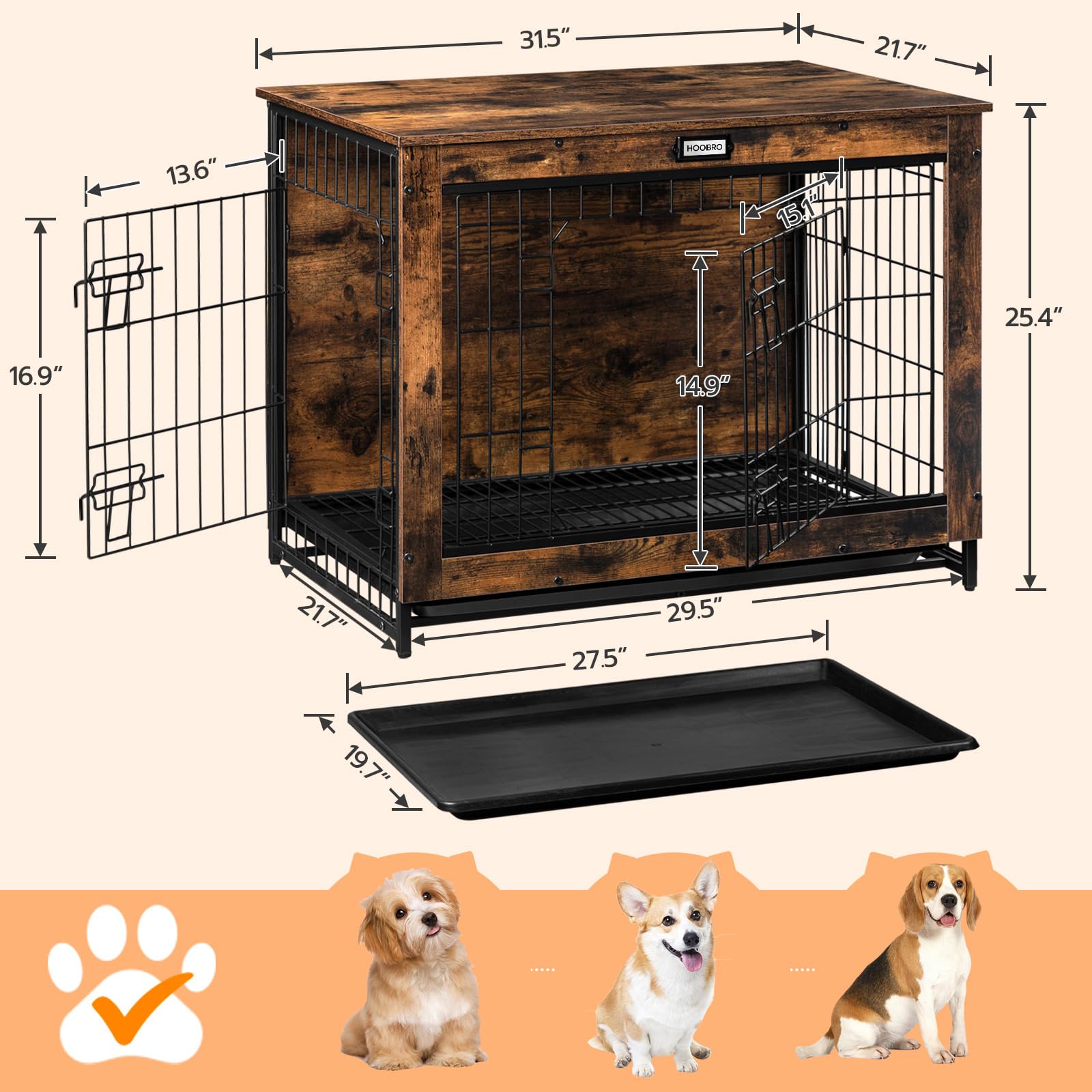 hoobro-pet-niche-chien-bois-32-5-pouces-plateau-marron image 3
