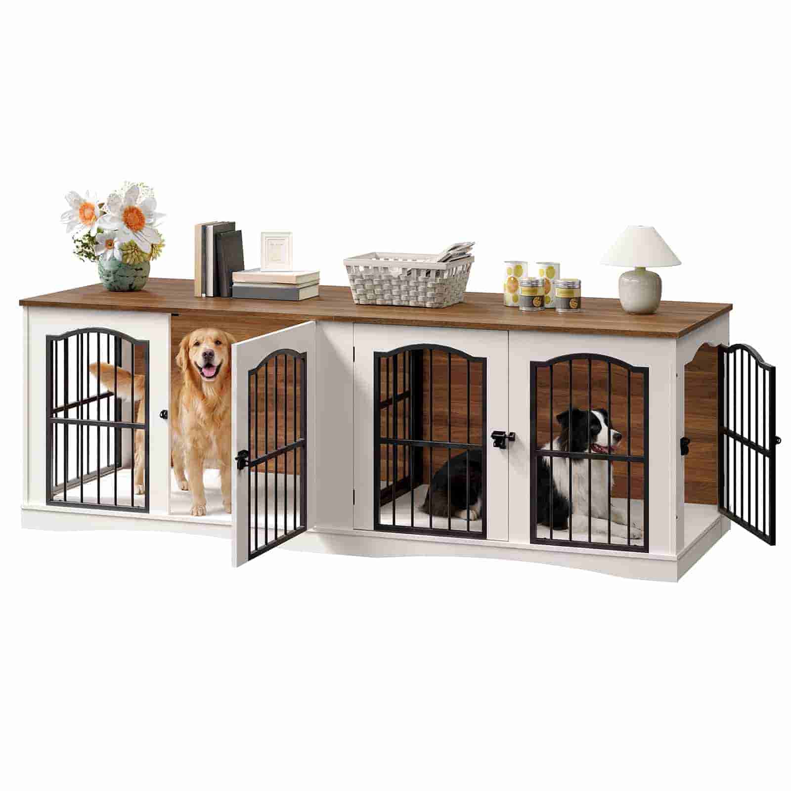 hoobro-pet-furniture-niche-chien-bois-blanche-double-avec-s-parateur image 1