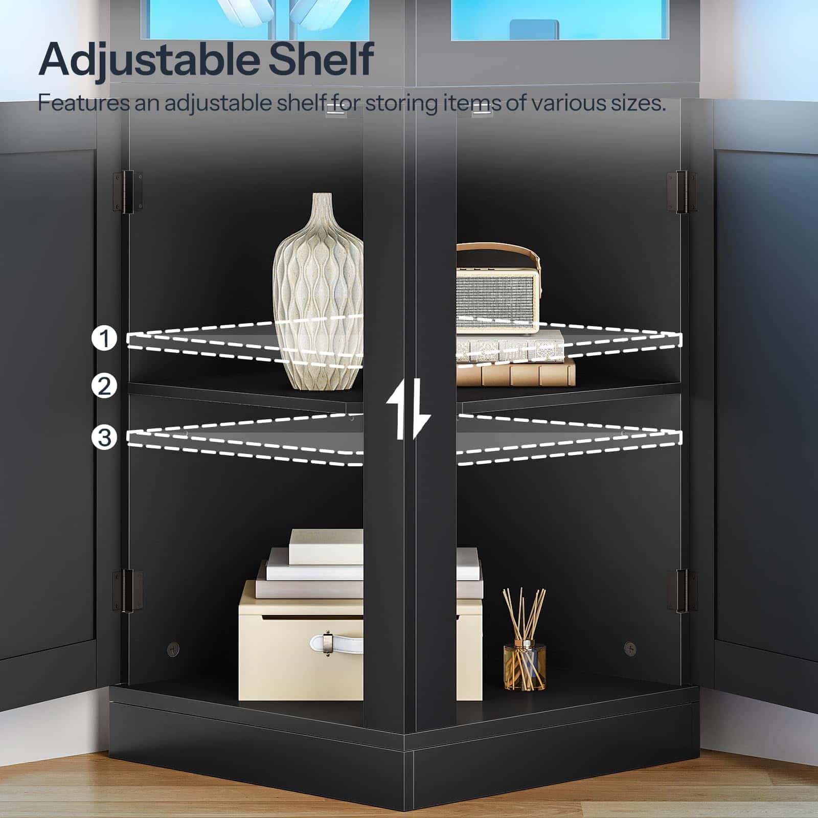 hoobro-vitrine-d-angle-noire-69-5-pouces-portes-verre-led image 7