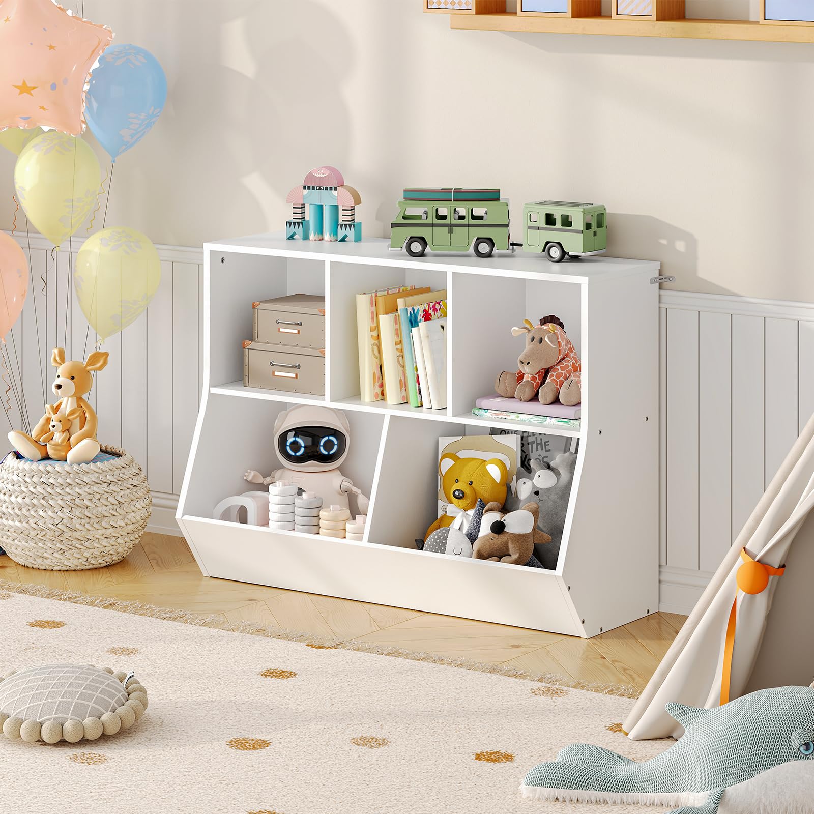 hoobro-kid-s-furniture-organisateur-jouets-90-cm-blanc-livres image 2