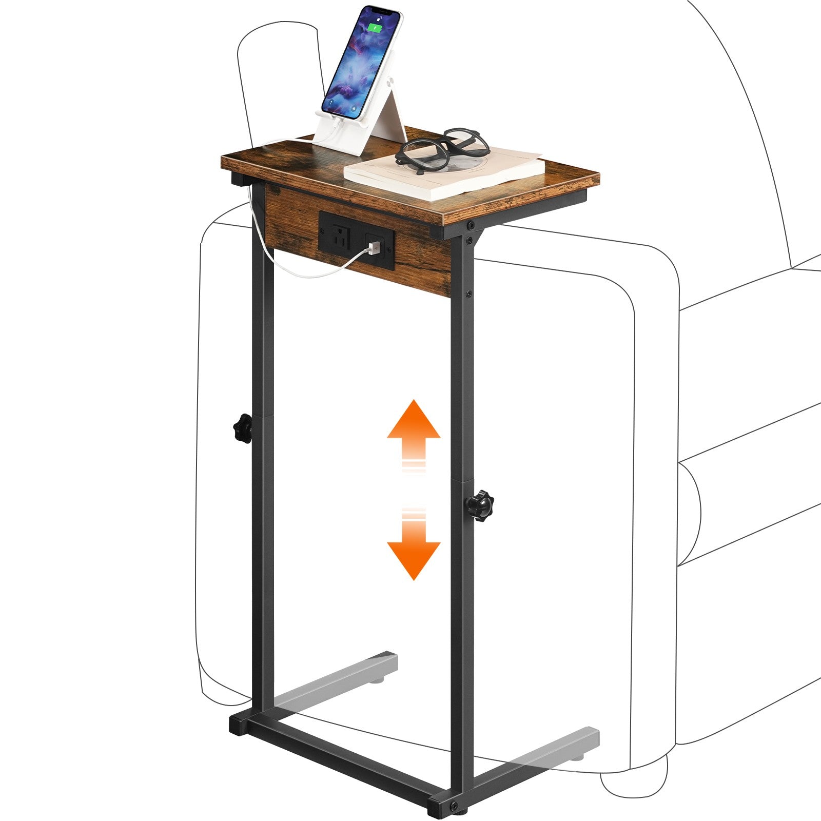 hoobro-table-d-appoint-en-c-marron-hauteur-r-glable-avec-prise image 3