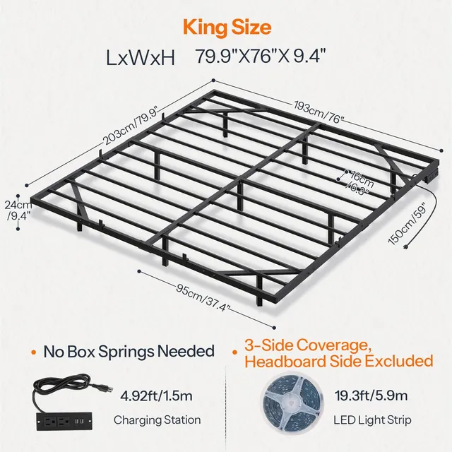 hoobro-bed-frames-lit-king-size-led-noir-avec-prises image 1
