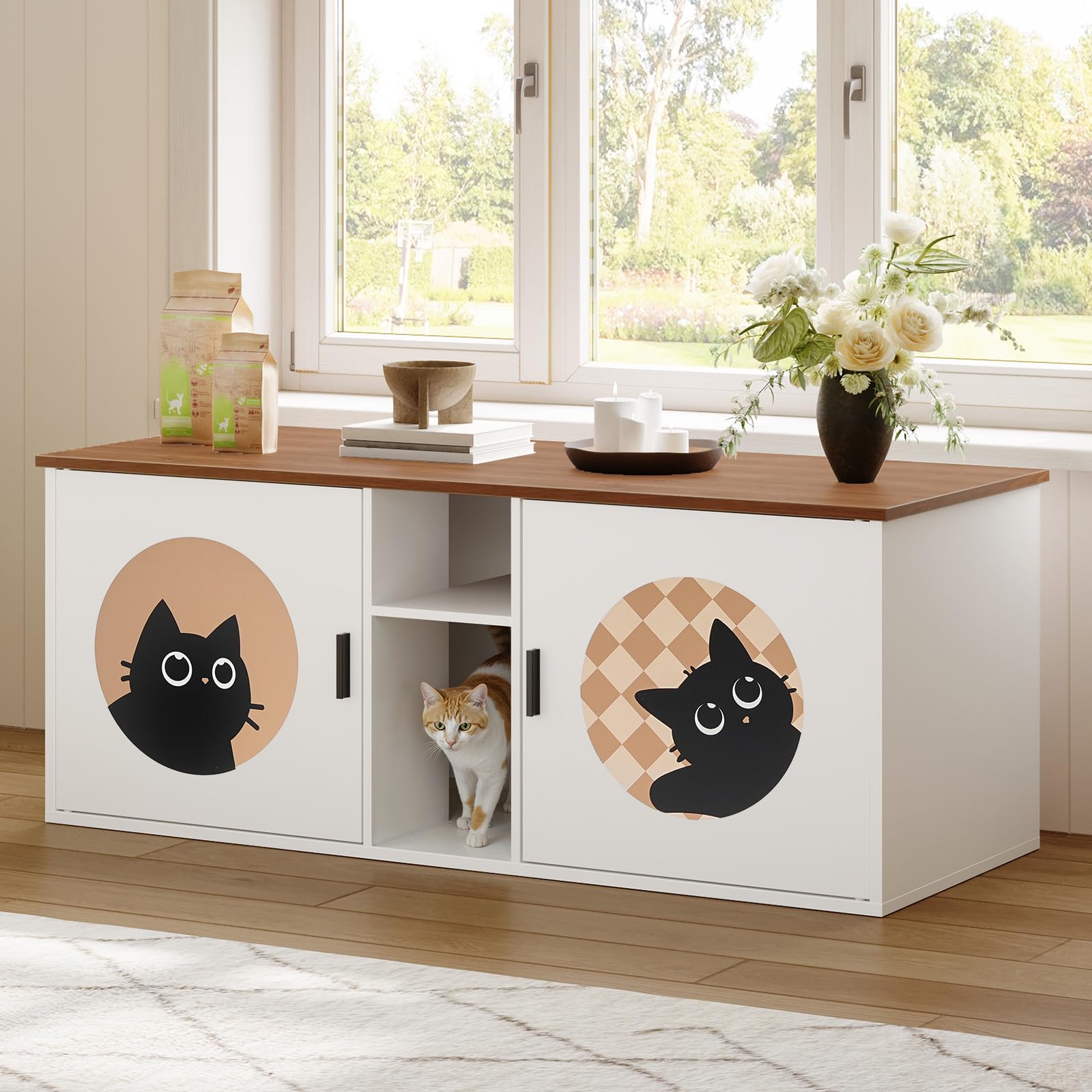 hoobro-meuble-liti-re-chat-double-blanc-avec-rangement image 2