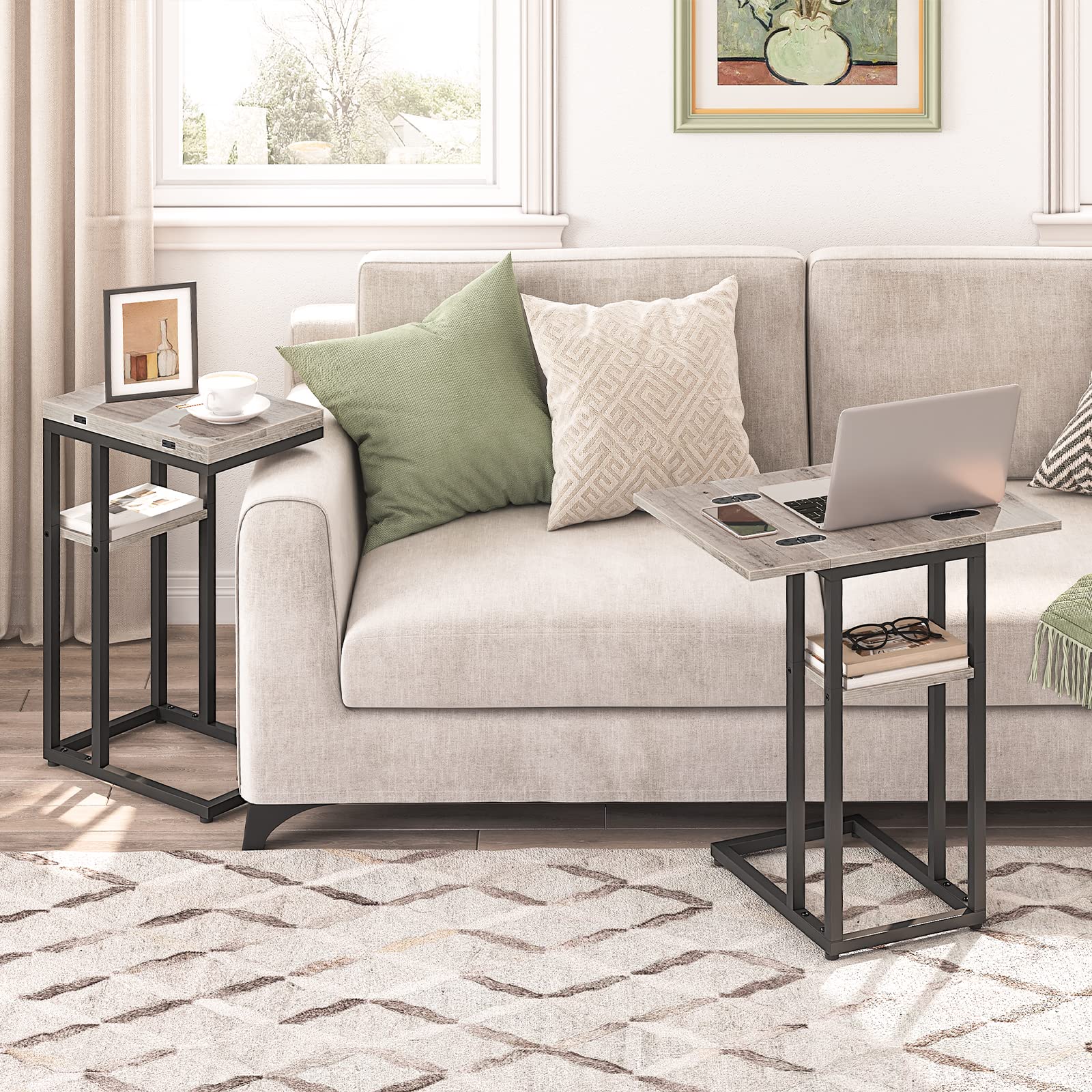 hoobro-side-tables-c-shape-table-d-appoint-greige-pliante-avec-poche image 7