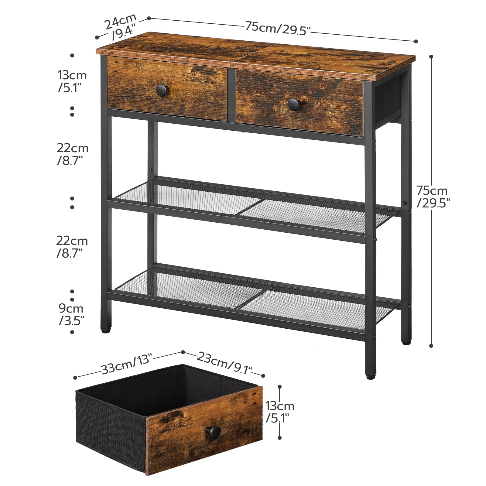 hoobro-console-table-tiroirs-table-console-marron-troite image 4