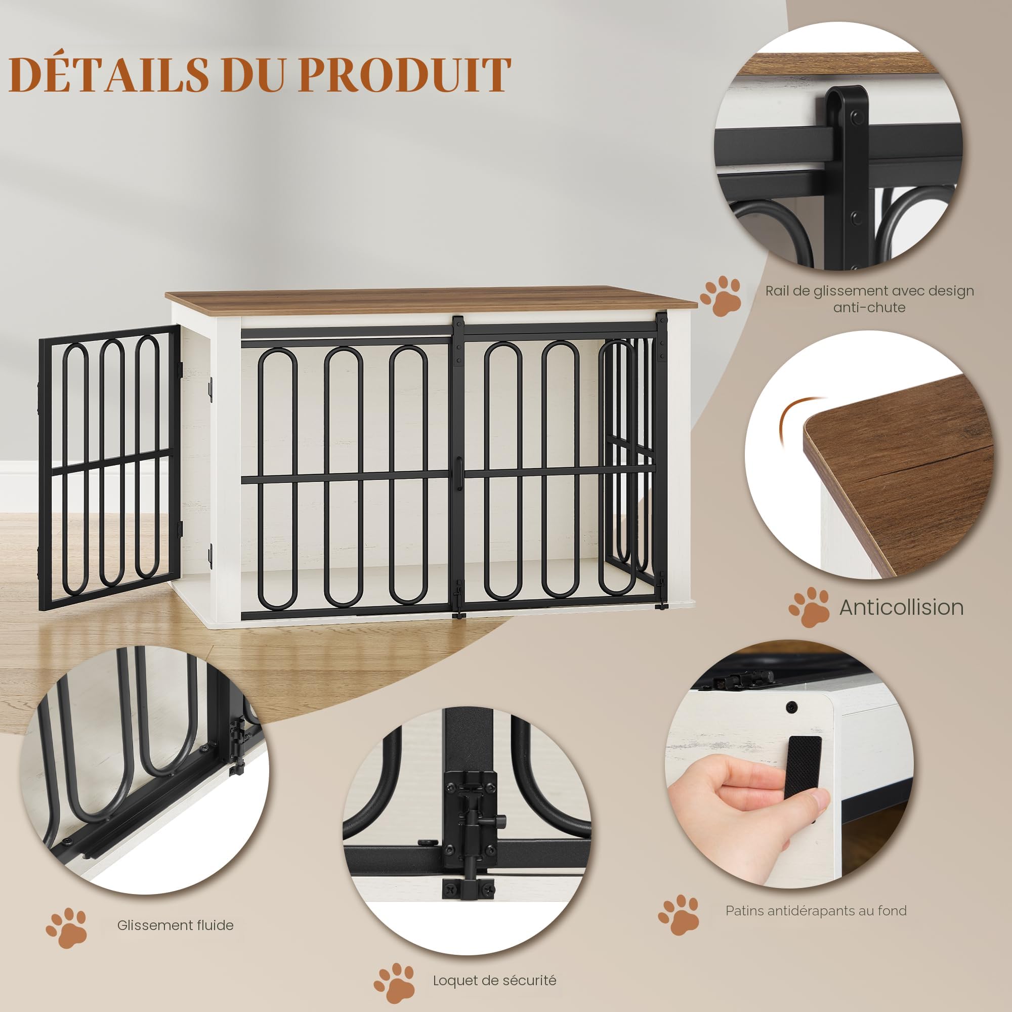 hexcelen-cage-chien-blanc-et-marron-100-cm-appoint image 6