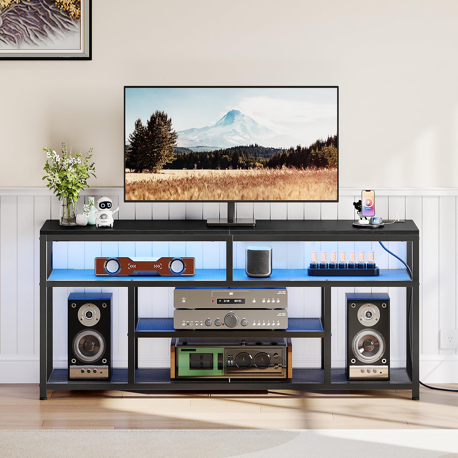 hoobro-tv-stands-meuble-tv-65-4-niveaux-led-noir-charge image 6