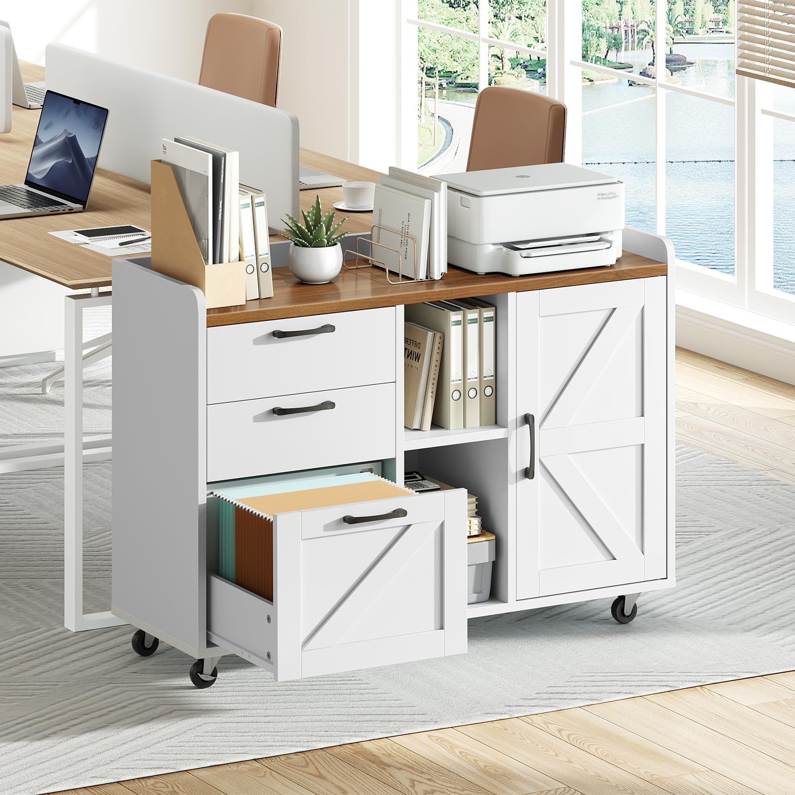 hoobro-home-office-caisson-classeur-blanc-3-tiroirs image 6
