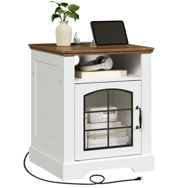 hoobro-nightstands-table-de-nuit-blanche-prise-usb-44-cm image 1