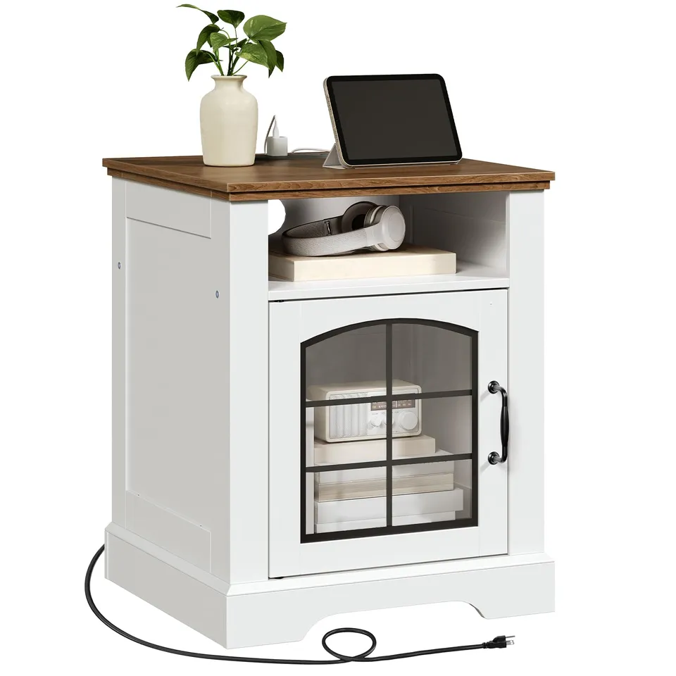 hoobro-nightstands-table-de-nuit-blanche-prise-usb-44-cm image 1