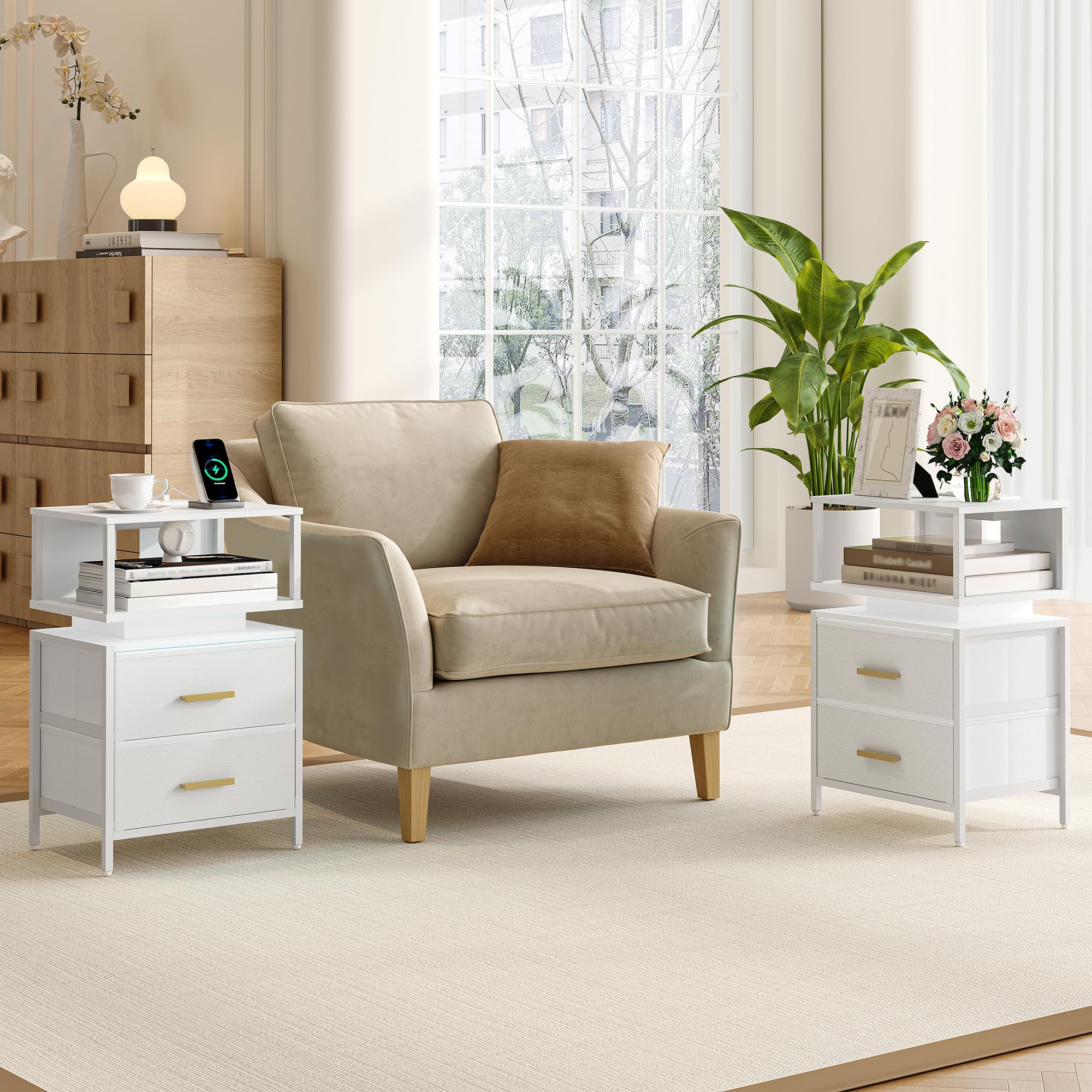 hexcelen-table-de-chevet-clair-e-lot-de-2-blanc-usb image 4