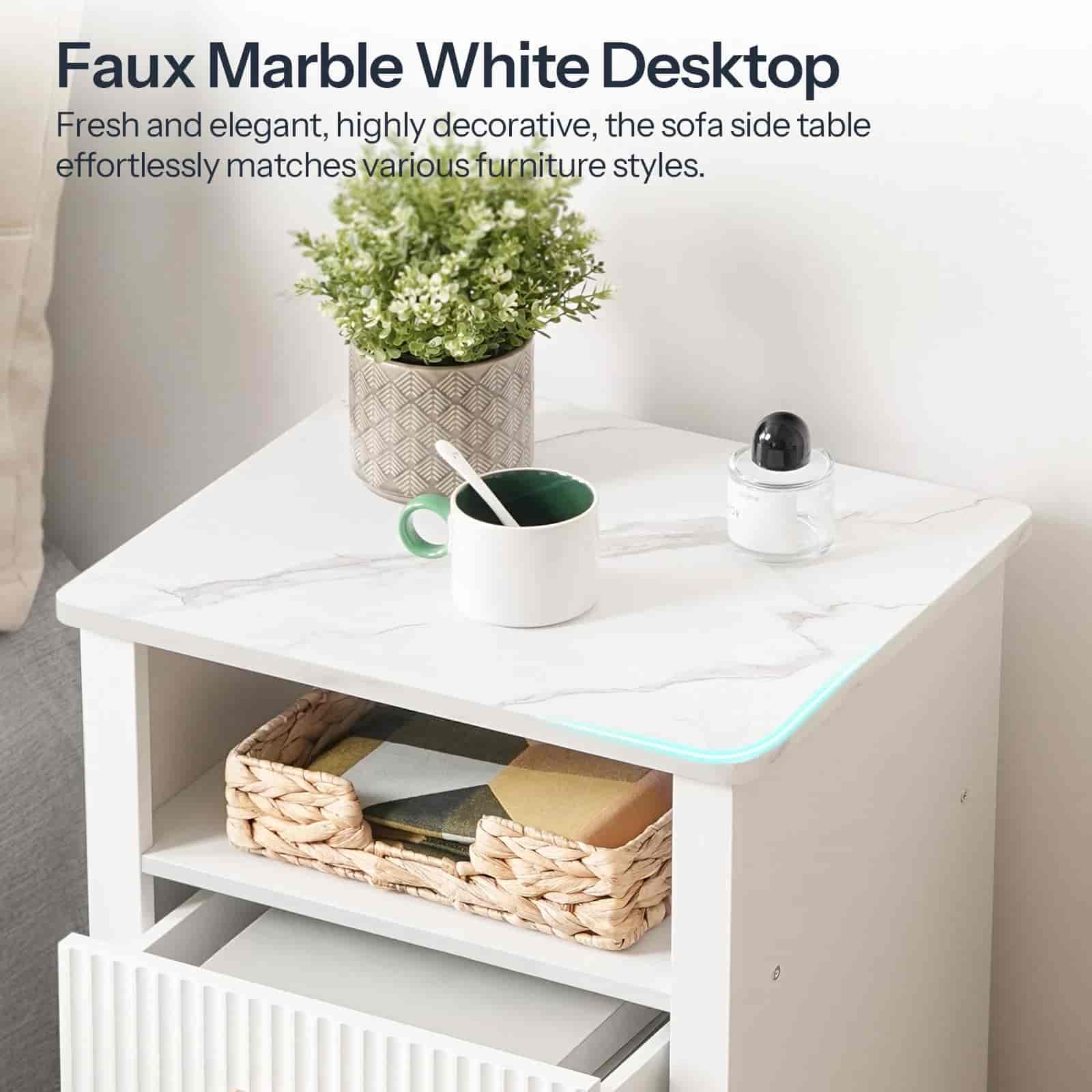 hoobro-nightstands-table-de-chevet-blanche-led-2-tiroirs-marbre image 7