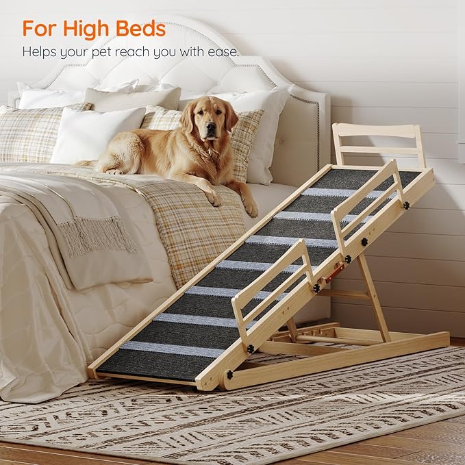 hoobro-pet-furniture-rampe-chien-bois-naturel-5-hauteurs image 4