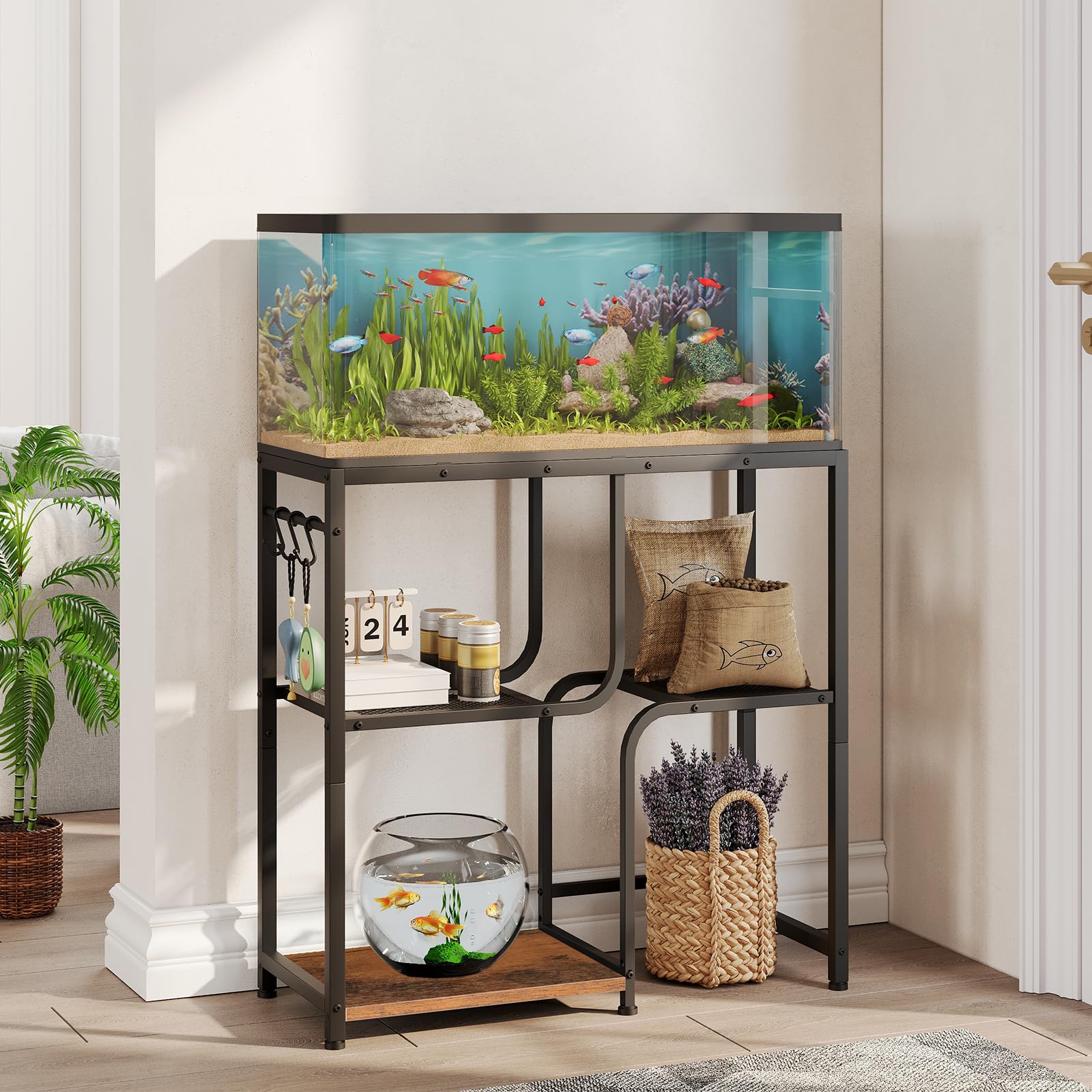 hoobro-fish-tank-stands-meuble-aquarium-20-gallons-marron-rangement image 4