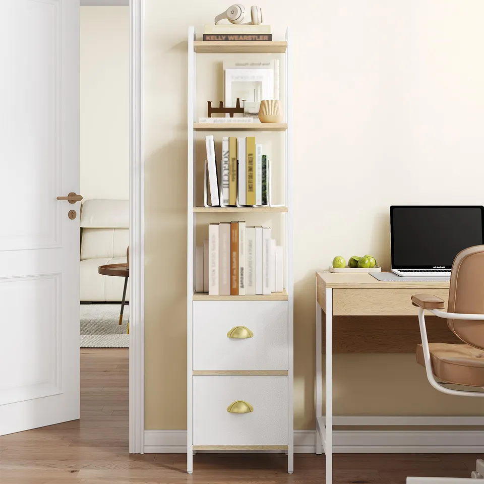 hexcelen-biblioth-ques-tag-re-ch-ne-blanc-171-6-cm-tiroirs image 1
