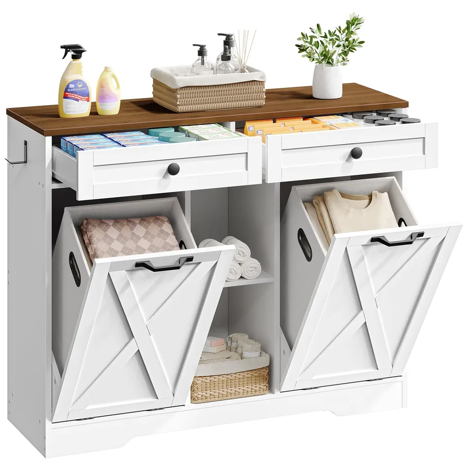hoobro-meuble-panier-linge-double-blanc-87-l-avec-tag-re image 1