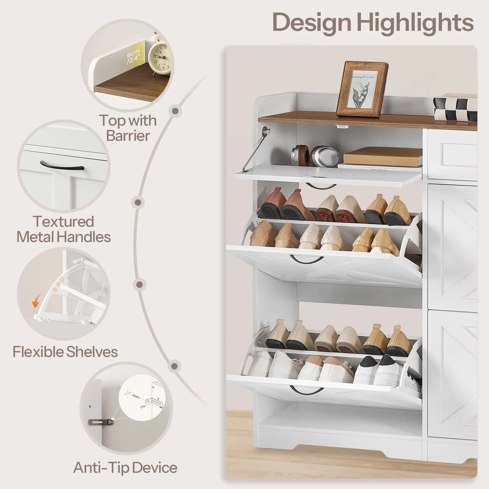 hoobro-shoe-racks-meuble-chaussures-blanc-abattant image 8