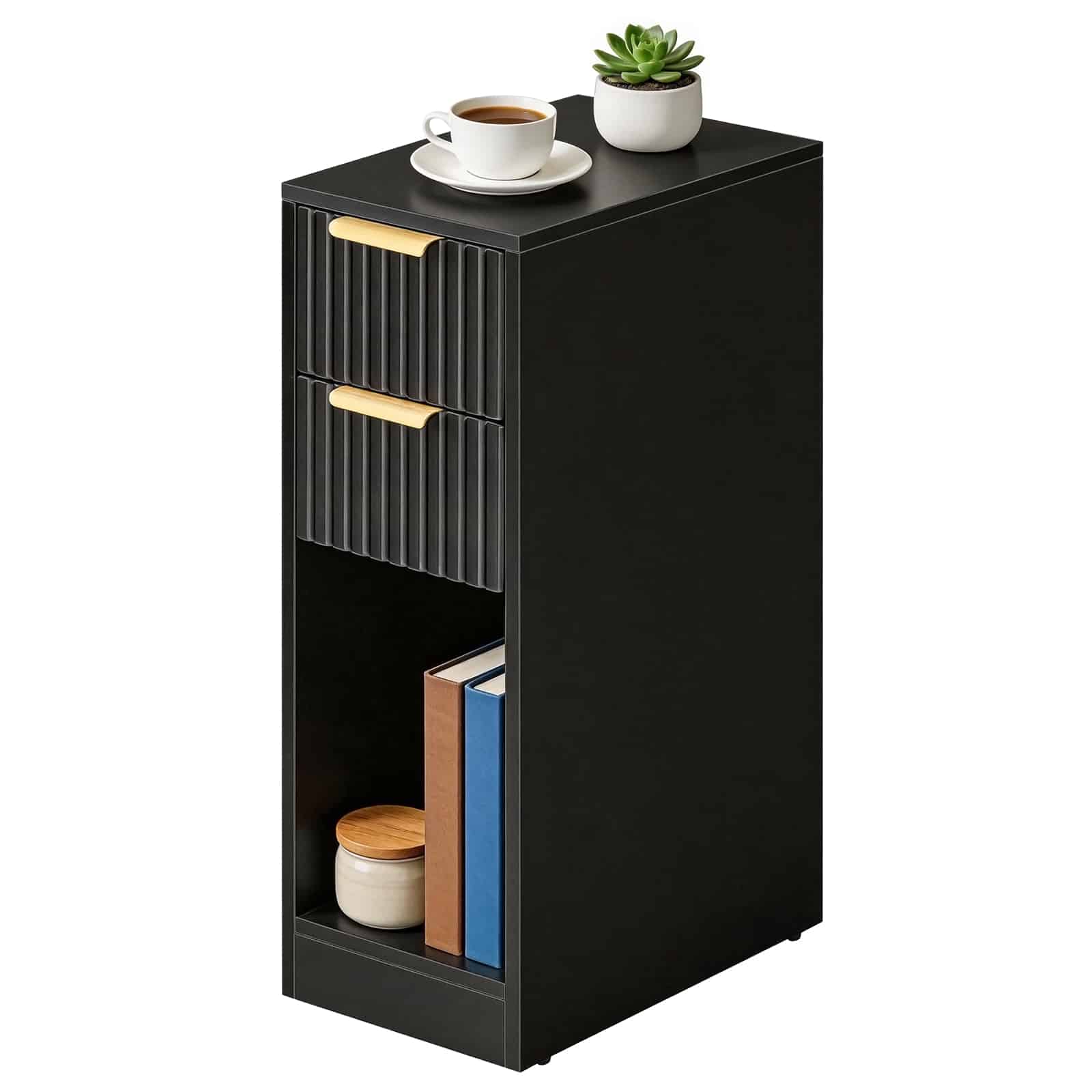hoobro-nightstands-table-de-chevet-2-tiroirs-noire-cannel-e-troite image 1