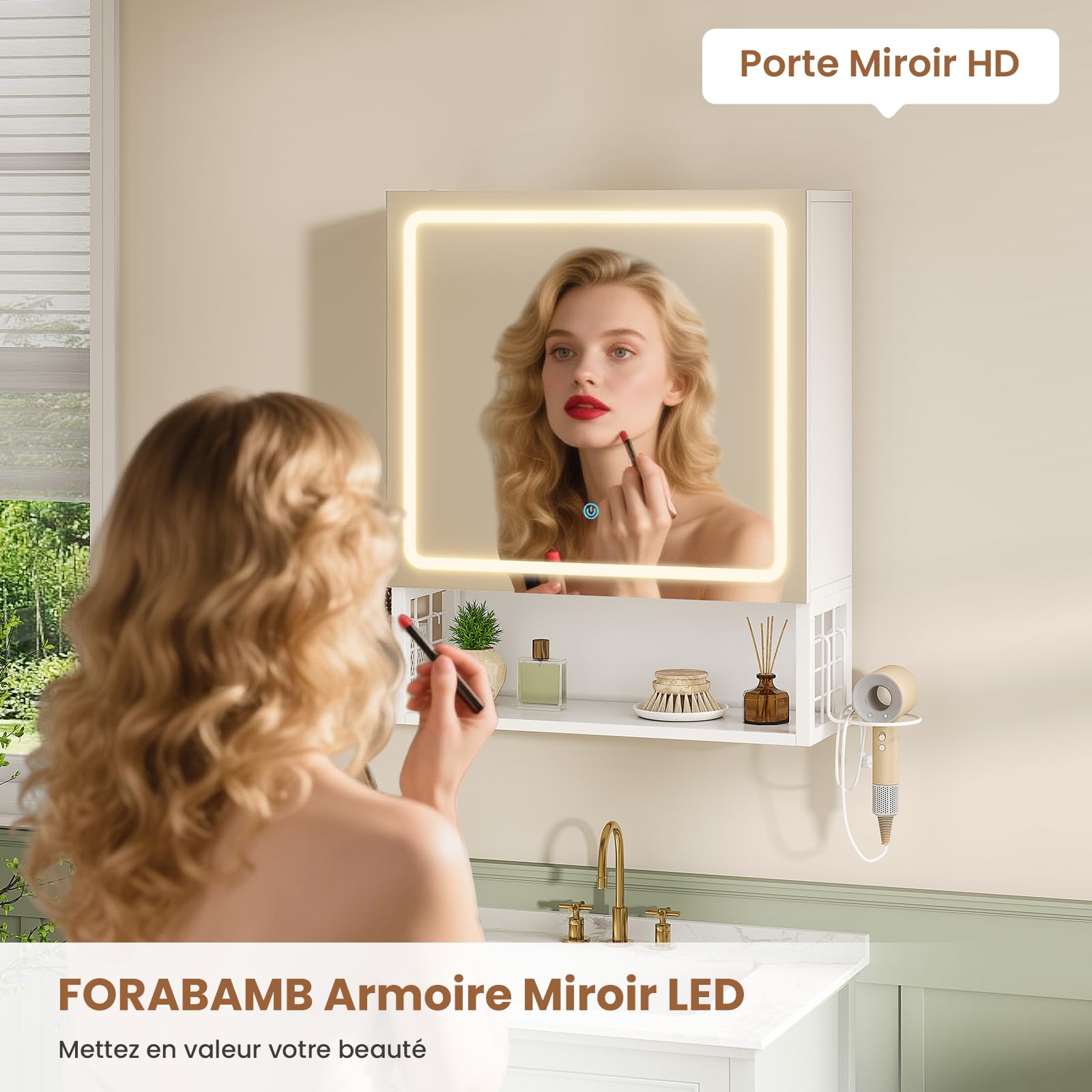forabamb-armoire-miroir-led-50x16x60cm-blanche-2-portes image 4