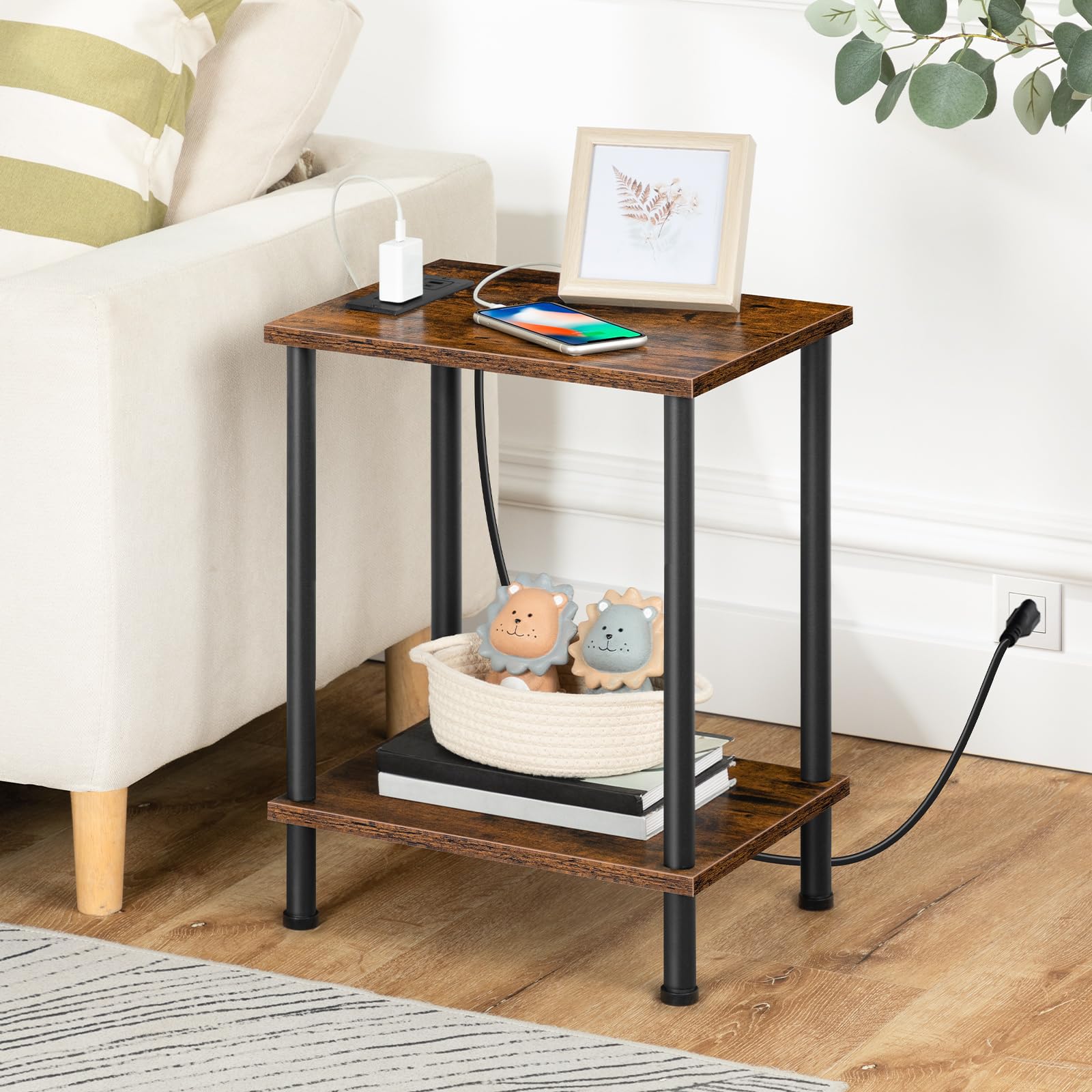 hoobro-bf09ubzp201-table-de-chevet-lot-de-2-marron-avec-prise-usb image 7