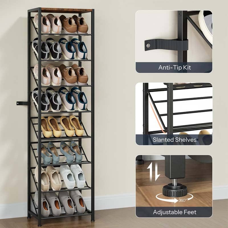 hoobro-shoe-racks-9-niveaux-meuble-chaussures-marron-inclin image 6