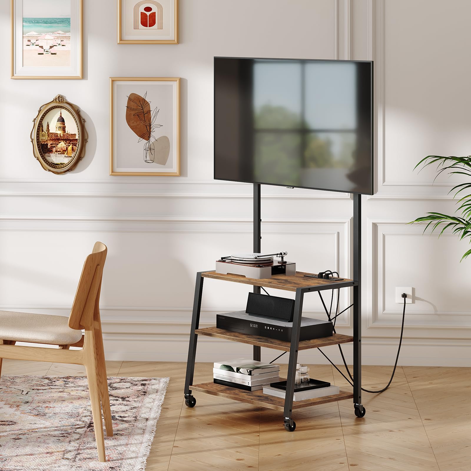 hoobro-tv-stands-bf66uds01-meuble-tv-roulettes-marron image 6