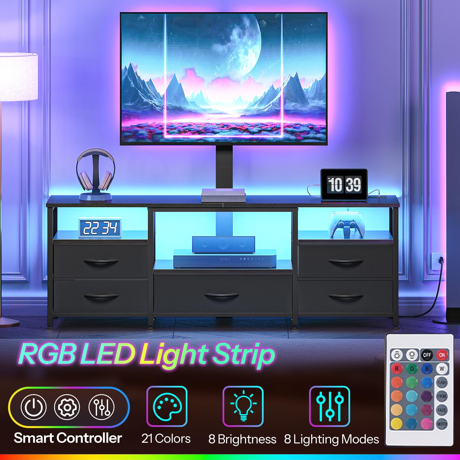 hoobro-tv-stands-meuble-tv-led-noir-65-pouces-pivotant image 5