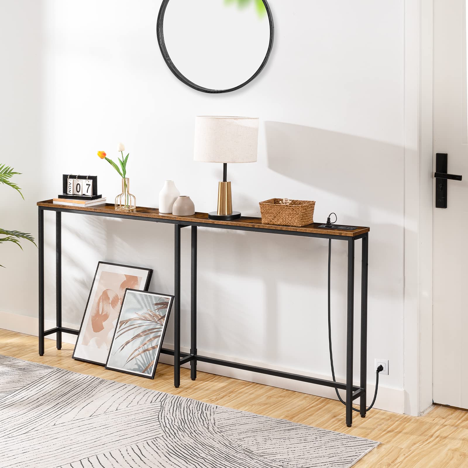 hoobro-console-table-table-console-marron-180-cm-avec-prises image 2