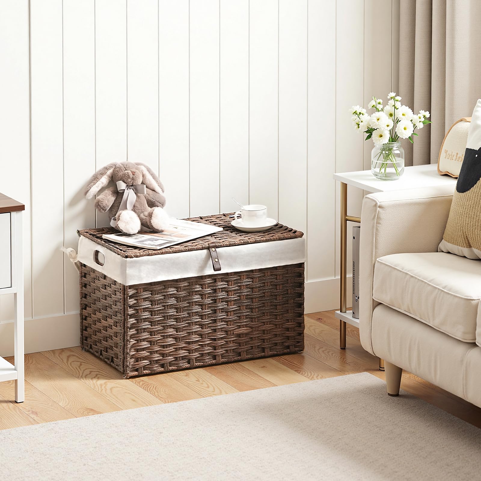 hoobro-panier-rangement-osier-marron-65l-couvercle-br265cw01 image 5