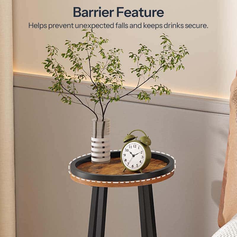 hoobro-side-tables-table-d-appoint-ronde-marron-panier-tissu image 8