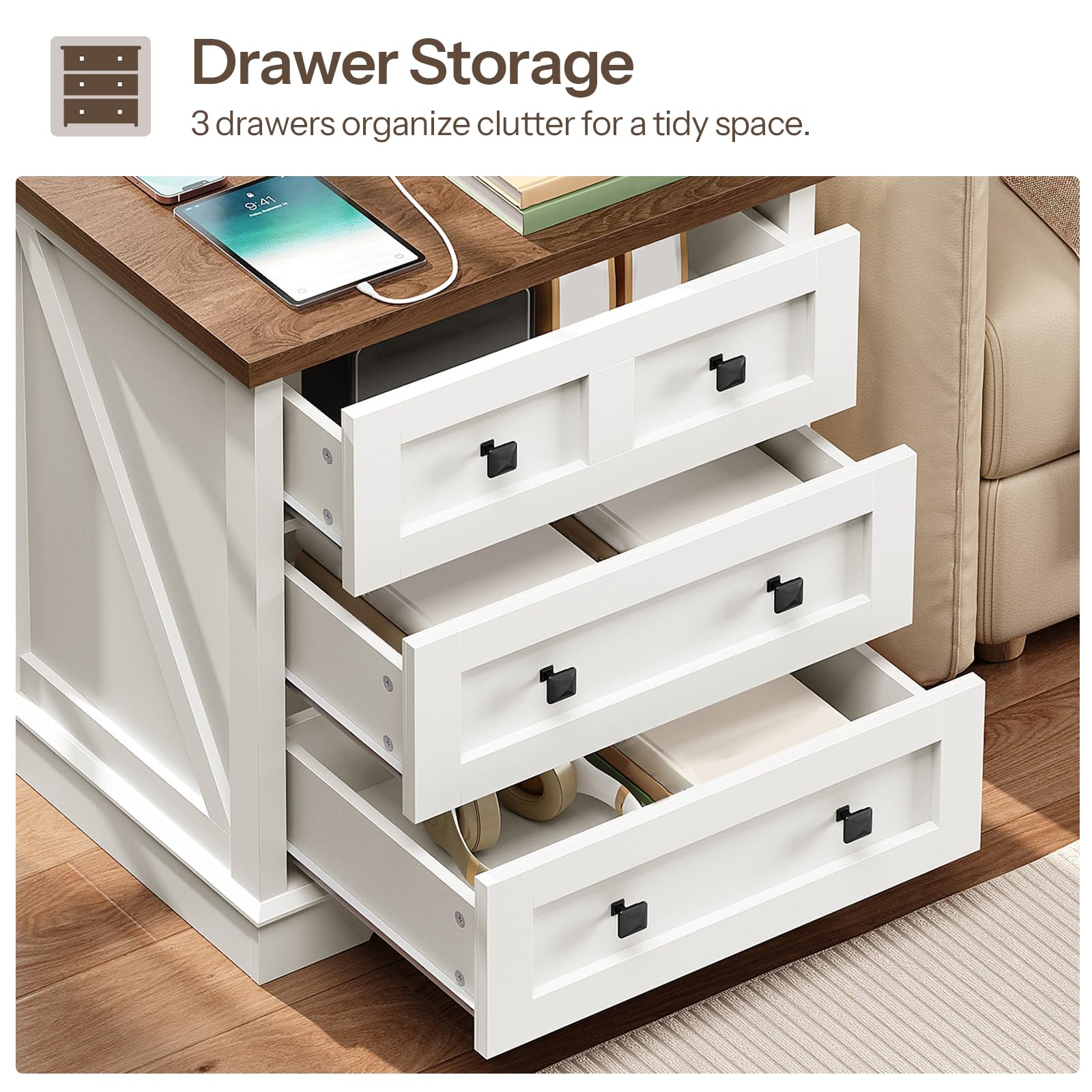 hoobro-nightstands-table-de-chevet-blanche-3-tiroirs-chargeur image 8