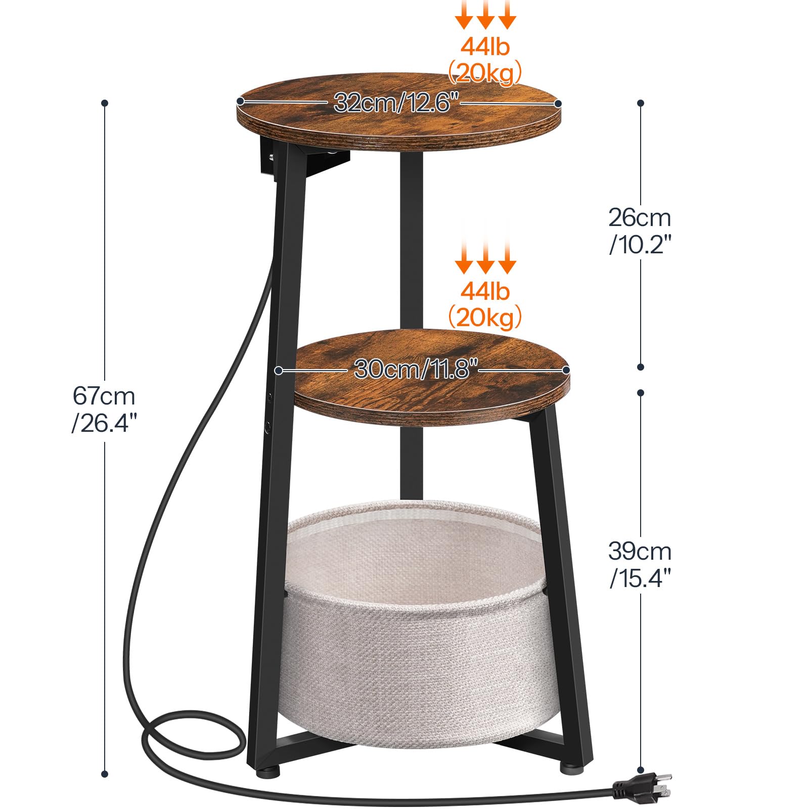 hoobro-side-tables-table-ronde-panier-marron-avec-prise image 3
