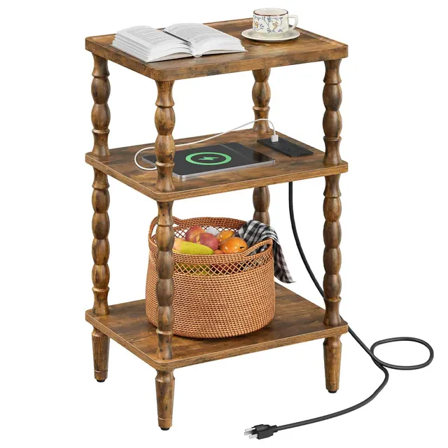 hoobro-side-tables-table-d-appoint-marron-3-niveaux-charge-sans-fil image 1