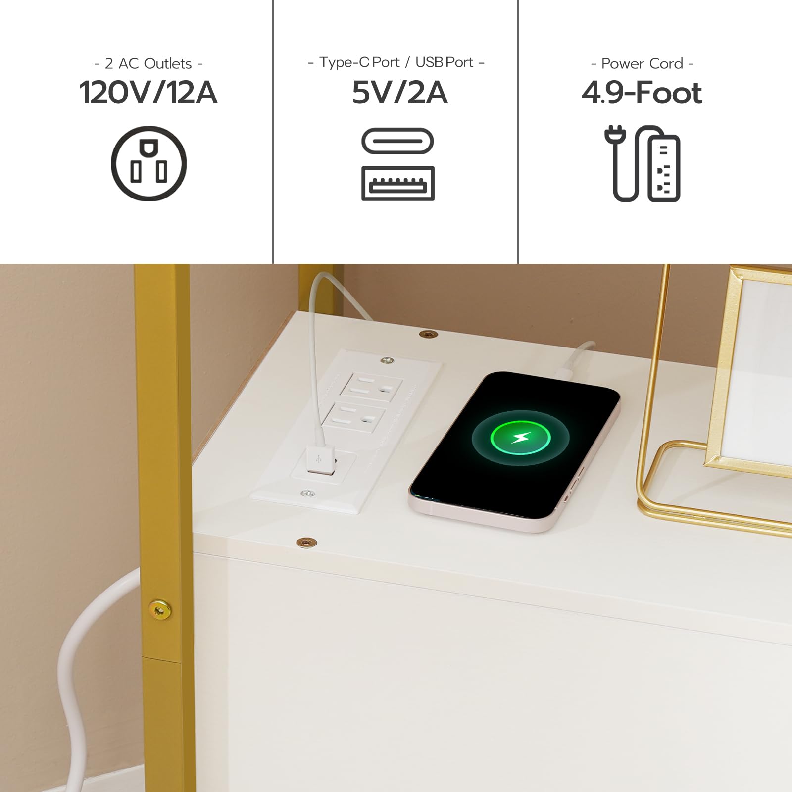 hoobro-side-tables-table-appoint-blanche-2-tiroirs-usb-dw541bz01 image 4
